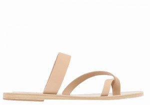 Beige Ancient Greek Sandals Daphnae Leather Women Slide Sandals | IKE5931YJ