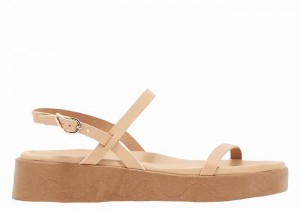 Beige Ancient Greek Sandals Evriali Leather Women Platform Sandals | UHB3191CO