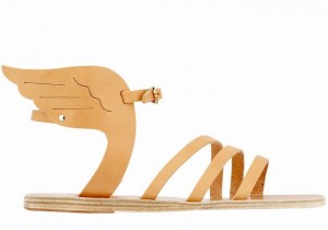 Beige Ancient Greek Sandals Ikaria Leather Women Ankle Strap Sandals | MUP148MN