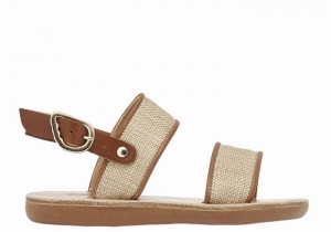 Beige Brown Ancient Greek Sandals Little Clio Rafia Soft Kids' Casual Sandals | AMB159BN