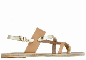 Beige Gold White Ancient Greek Sandals Alethea Leather Women Back-Strap Sandals | NOI1634UT