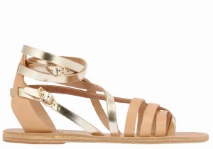 Beige Gold White Ancient Greek Sandals Satira Leather Women Gladiator Sandals | EAS9242GP