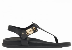 Black Ancient Greek Sandals Alki Flip Flop Women Back-Strap Sandals | KIC548XY