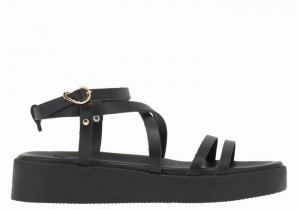 Black Ancient Greek Sandals Aristea Leather Women Platform Sandals | LZV341PF