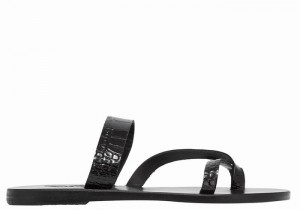 Black Ancient Greek Sandals Daphnae Women Slide Sandals | SUM1533TC