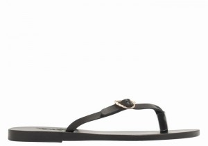 Black Ancient Greek Sandals Dihalo Leather Women Flip Flops | EDB2637ZU