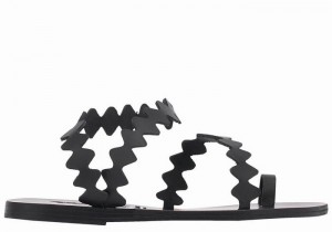 Black Ancient Greek Sandals Eleftheria Onda Leather Women Toe-Post Sandals | KZF2987WH