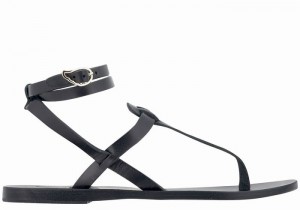 Black Ancient Greek Sandals Estia Leather Women Ankle Strap Sandals | JNJ3679GZ