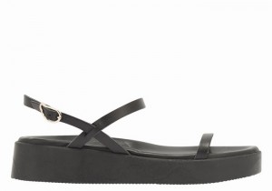 Black Ancient Greek Sandals Evriali Leather Women Platform Sandals | CGR10068XW