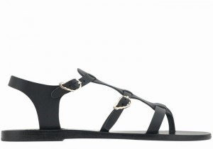 Black Ancient Greek Sandals Grace Kelly Leather Women Casual Sandals | UKI4744DZ