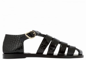 Black Ancient Greek Sandals Homeria Women Fisherman Sandals | FPJ93100ES