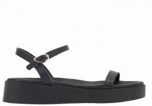 Black Ancient Greek Sandals Irida Leather Women Platform Sandals | EGI8570AP