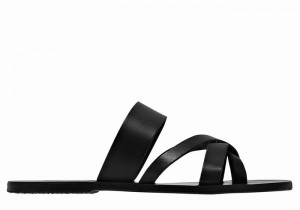 Black Ancient Greek Sandals Jason Leather Men Slide Sandals | DFW7065UW