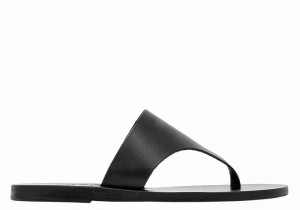 Black Ancient Greek Sandals Mera Leather Women Flip Flops | HOY9383CV