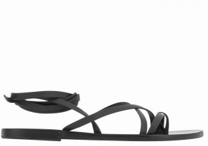 Black Ancient Greek Sandals Morfi Leather Women Gladiator Sandals | DLN2480PG