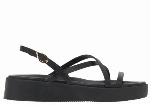 Black Ancient Greek Sandals Silia Leather Women Platform Sandals | FJZ7916IZ