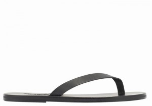 Black Ancient Greek Sandals Solon Leather Men Flip Flops | POC496WN