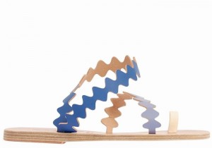 Blue White Ancient Greek Sandals Eleftheria Onda Leather Women Toe-Post Sandals | USS235VE