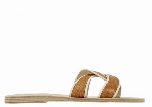 Brown White Ancient Greek Sandals Desmos Women Slide Sandals | HDZ1561TY