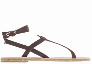 Coffee Ancient Greek Sandals Estia Leather Women Ankle Strap Sandals | JDB6560PN