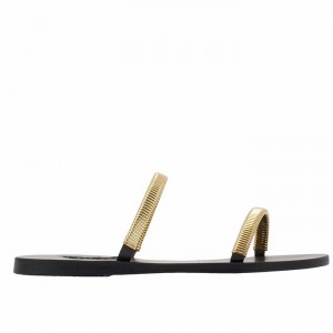 Gold Black Ancient Greek Sandals Saita Women Slide Sandals | RNL5820ZL