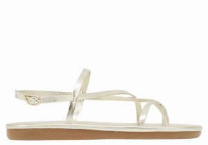 Gold White Ancient Greek Sandals Alethea Women Back-Strap Sandals | PCG2630PH