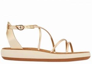 Gold White Ancient Greek Sandals Anastasia Comfort Women Ankle Strap Sandals | SUT9145EK