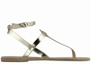 Gold White Ancient Greek Sandals Estia Leather Women Ankle Strap Sandals | KSX3195EQ