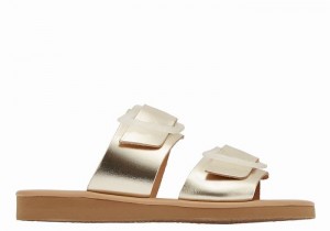 Gold White Ancient Greek Sandals Iaso Women Slide Sandals | IAN625HC