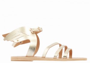 Gold White Ancient Greek Sandals Ikaria Leather Women Ankle Strap Sandals | PXR265TG