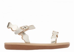 Gold White Ancient Greek Sandals Little Toxo Soft Kids' Flat Sandals | JML2359EZ