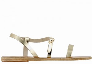 Gold White Ancient Greek Sandals Niove Leather Women Back-Strap Sandals | MPB7573TU