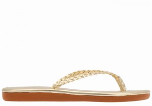 Gold White Ancient Greek Sandals Plage Flip Flop Women Braided Sandals | QGQ1165GW