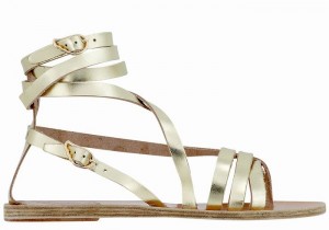 Gold White Ancient Greek Sandals Satira Leather Women Gladiator Sandals | RMS6742UG