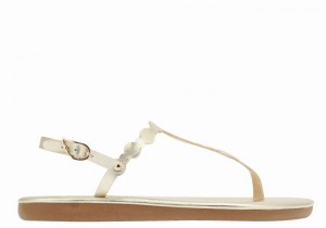 Gold White Ancient Greek Sandals Velos Flip Flop Women Back-Strap Sandals | IKU3432GM