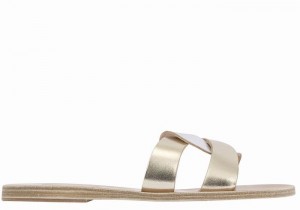 Gold White Silver Ancient Greek Sandals Desmos Women Slide Sandals | QPT7992PY