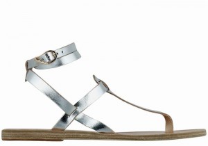 Silver Ancient Greek Sandals Estia Leather Women Ankle Strap Sandals | JEH8731AZ