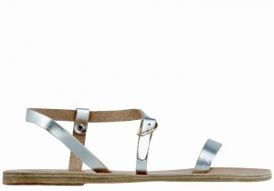 Silver Ancient Greek Sandals Niove Leather Women Back-Strap Sandals | HJZ2068QO