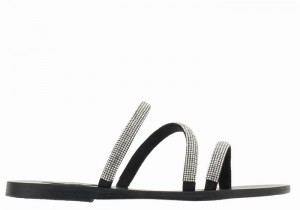 Silver Black Ancient Greek Sandals Polytimi Diamante Women Slide Sandals | QAJ8837CH