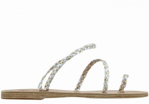 Silver Gold White Ancient Greek Sandals Eleftheria Leather Women Braided Sandals | ERF7612MY