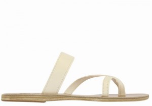 White Ancient Greek Sandals Daphnae Leather Women Slide Sandals | KKQ8689US