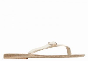 White Ancient Greek Sandals Dihalo Leather Women Flip Flops | SJK9762IR