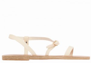 White Ancient Greek Sandals Niove Leather Women Back-Strap Sandals | ZRE7261DF