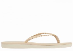 White Ancient Greek Sandals Plage Flip Flop Women Braided Sandals | KST7445PW