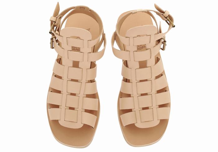 Beige Ancient Greek Sandals Alexandros Leather Men Fisherman Sandals | SYG6296BO