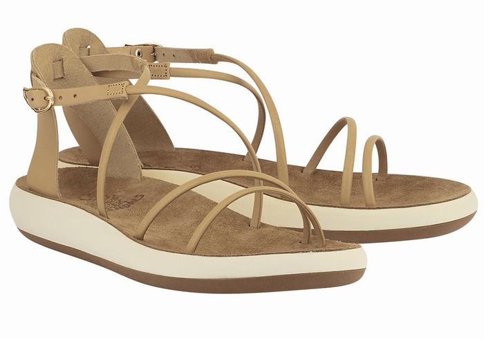 Beige Ancient Greek Sandals Anastasia Comfort Women Ankle Strap Sandals | VWB2464PO