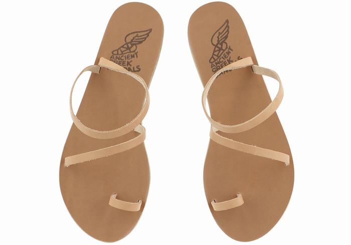 Beige Ancient Greek Sandals Apli Eleftheria Leather Women Toe-Post Sandals | HUS7455OK