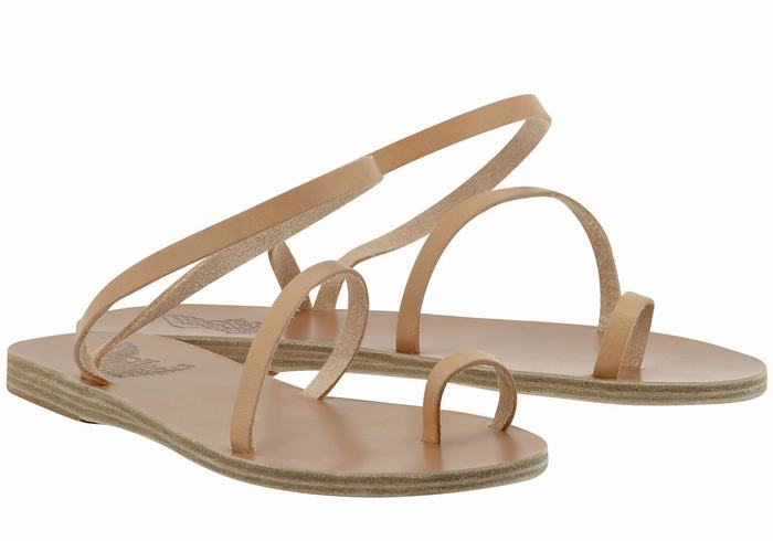 Beige Ancient Greek Sandals Apli Eleftheria Leather Women Toe-Post Sandals | HUS7455OK