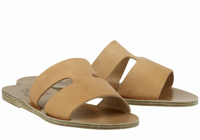 Beige Ancient Greek Sandals Apteros Women Slide Sandals | OOA222FF