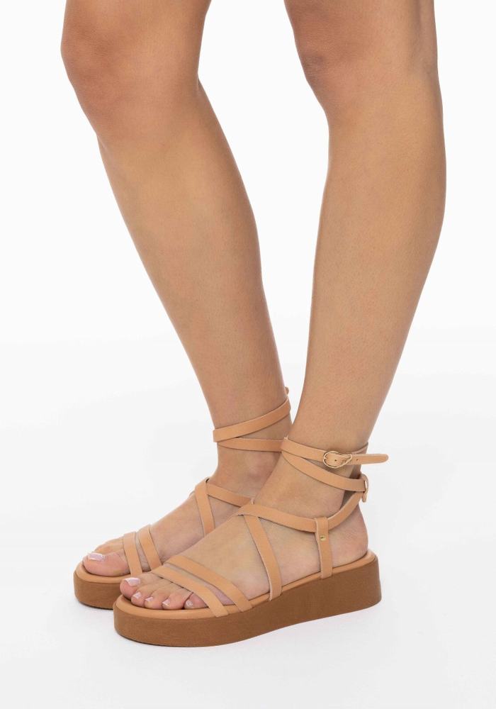 Beige Ancient Greek Sandals Aristea Leather Women Platform Sandals | SHR5810YL